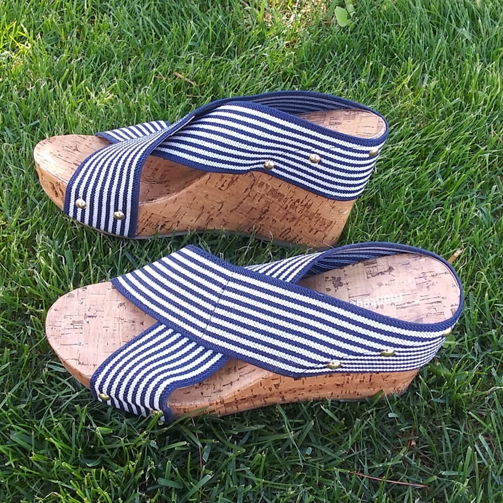 Navy stripe wedges